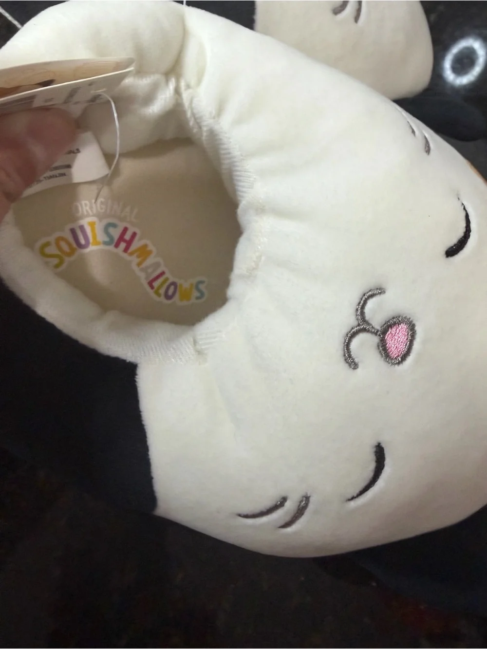 SQUISHMALLOWS NWT Kids Calico Cat Slippers - Cream, Black & Orange